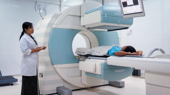 A patient undergoes nuclear medicine imaging at Yangon General Hospital in Yangon, Myanmar.
