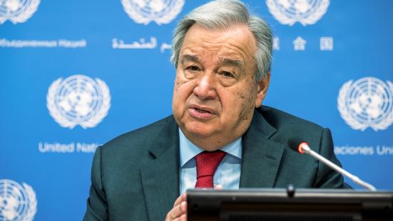 Secretary-General António Guterres briefs reporters on his Information Integrity on Digital Platforms policy brief. 